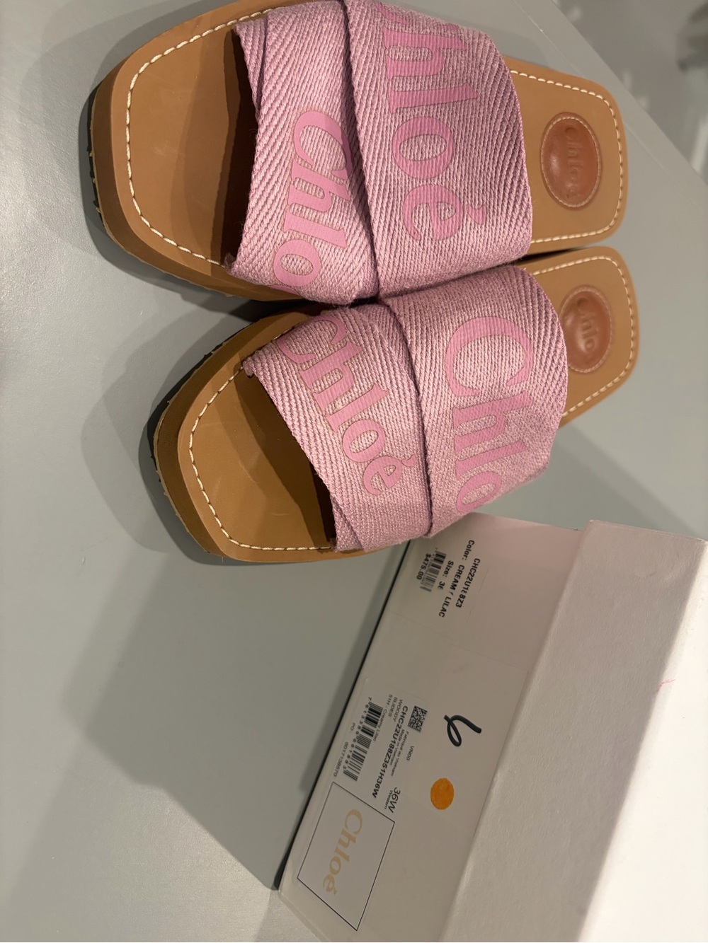 Chloe Pink Canvas Slide Sandals with Logo Strap
